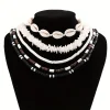 pcs Boho Shell Wooden Beads Soft Pottery Necklace Set, Exaggerated Stylish Unisex Accessories