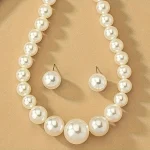 Jewelry Set, Earrings And Necklace, Elegant Temperament Ball Shape Creamy-white Acrylic Pearl Jewelry Set