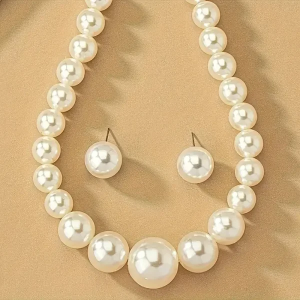 Jewelry Set, Earrings And Necklace, Elegant Temperament Ball Shape Creamy-white Acrylic Pearl Jewelry Set