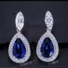 Honorable Jewelry Water Drop Shape Cubic Zicon Wedding Bridal Blue Dangle Earings for Women