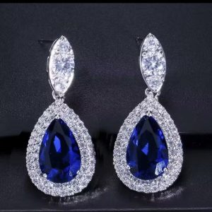 Honorable Jewelry Water Drop Shape Cubic Zicon Wedding Bridal Blue Dangle Earings for Women