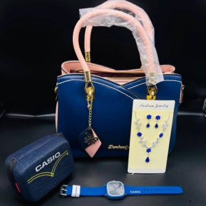 Women’s Set Fashion Bag Casio Watch Costume Floral Earrings And Necklace Set