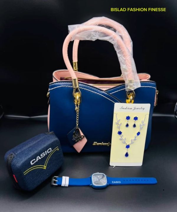 Women’s Set Fashion Bag Casio Watch Costume Floral Earrings And Necklace Set