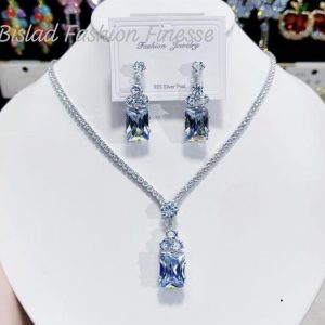 Bridal Fashion Jewelry Set For Women Cubic Zirconia Earrings And Necklace With Crystals