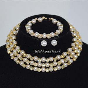 Elegant Fashion Statement Layer Pearl In Gold,Silver In Round Beaded Necklace Jewelry