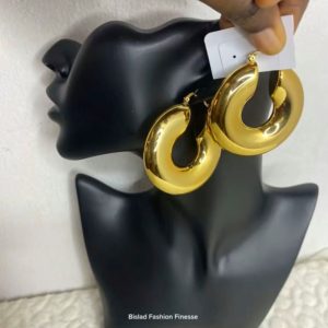 Earring with Pendant 18K Gold-Plated Two-Tone Zirconia Stainless Steel Ring for Women