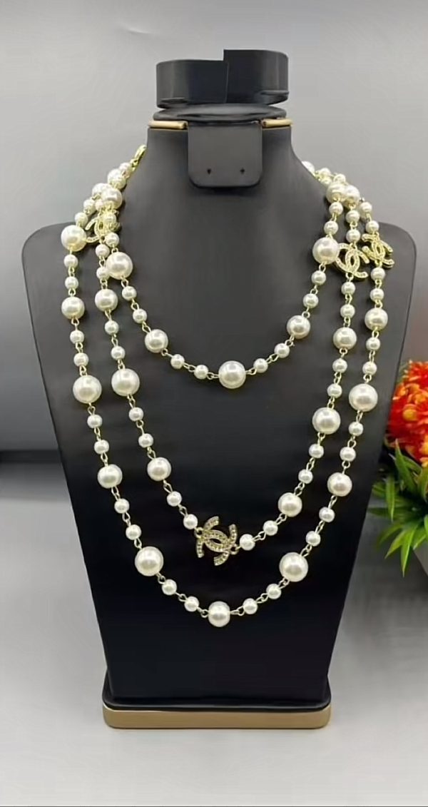 Luxury Camellia Pearl Necklace Designer, Multi Layered Sweater Chain