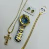 Men’s Set Patek Phillipe Watch Tennis Neclace And Pendant Clip Stud Pearled Earrings