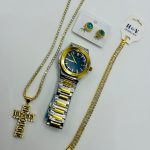 Men’s Set Patek Phillipe Watch Tennis Neclace And Pendant Clip Stud Pearled Earrings